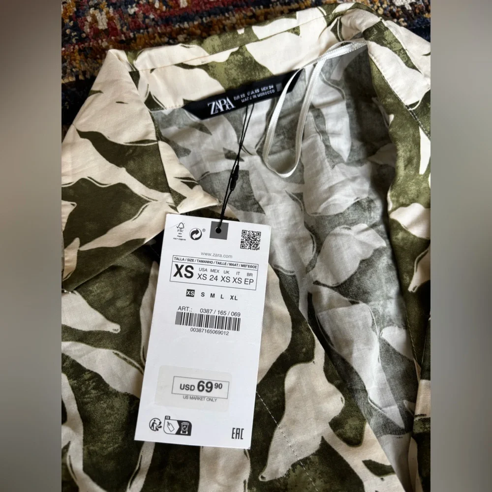 ZARA Midi Shirt Dress Floral Print Poplin With Gold Buttons and Belt - Picture 4 of 8